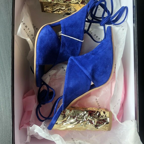 Roberto Festa Blue Suede Gold Heels / Sandals - Picture 10 of 13
